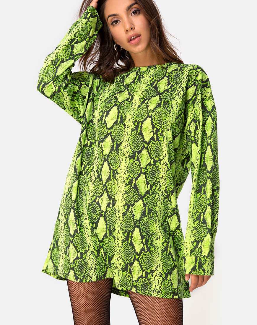 Lotsun Jumper Dress in Snake Lime - Awmao