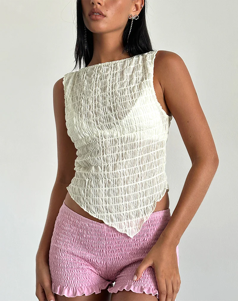 Etta Textured Mesh Top in Butter Yellow - Awmao