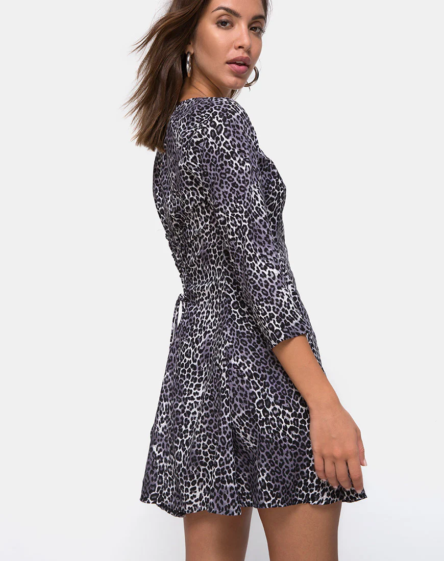 Camisa Dress in Grey Rar Leopard - Awmao