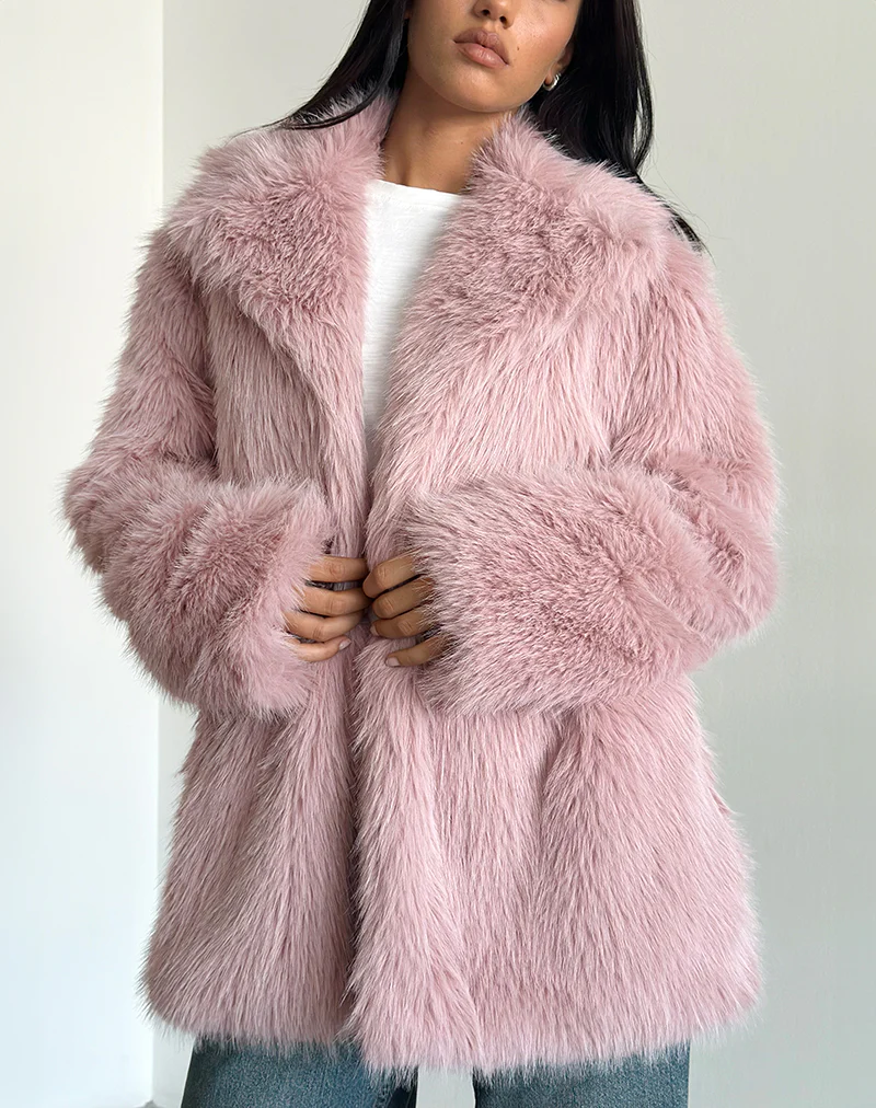 Lupita Jacket in Faux Fur Dusty Pink - Awmao