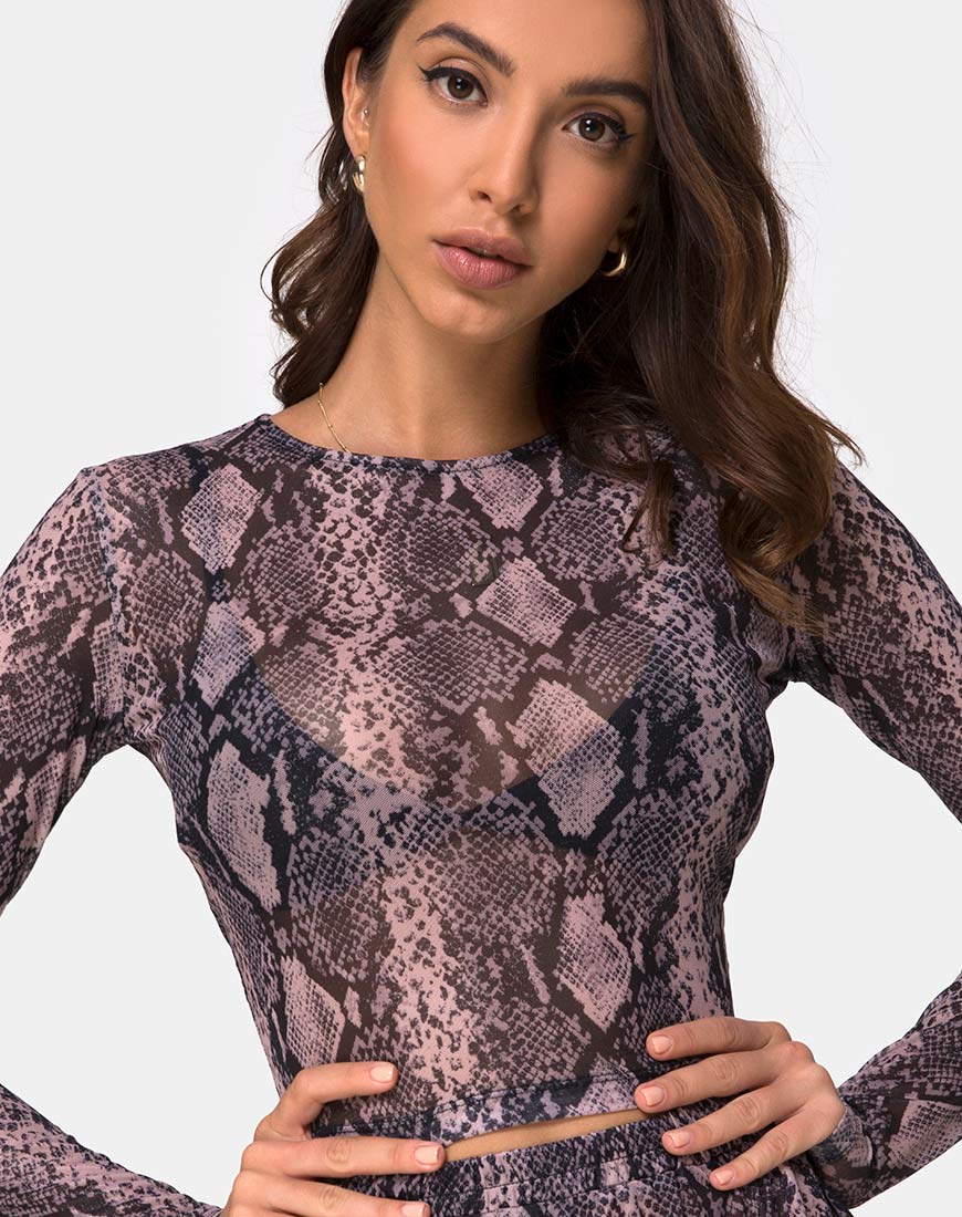 Bonnie Crop Top Net in Taupe Snake - Awmao