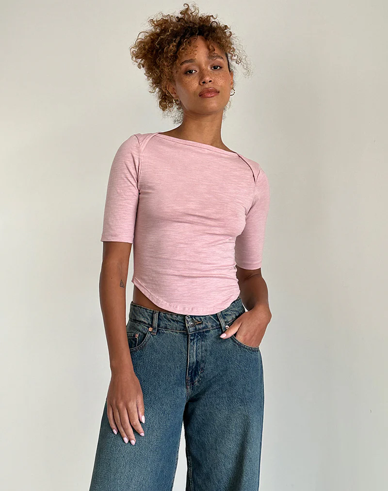 Ralda Curved Jersey Tee in Pink Lady - Awmao