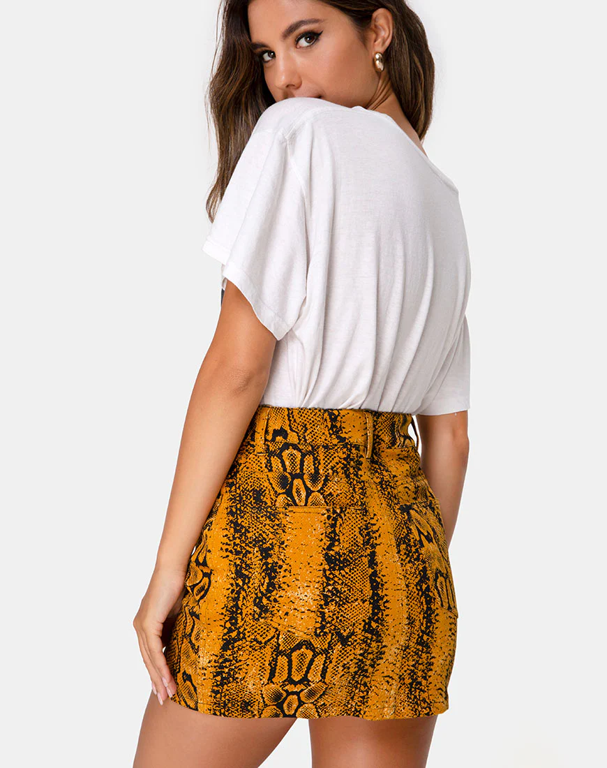 Mini Broomy Skirt in Snake Mustard - Awmao