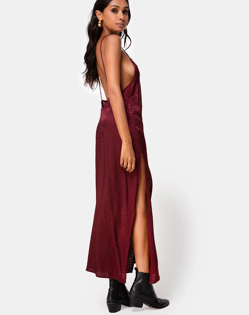 Hime Dress in Satin Cheetah Burgundy - Awmao