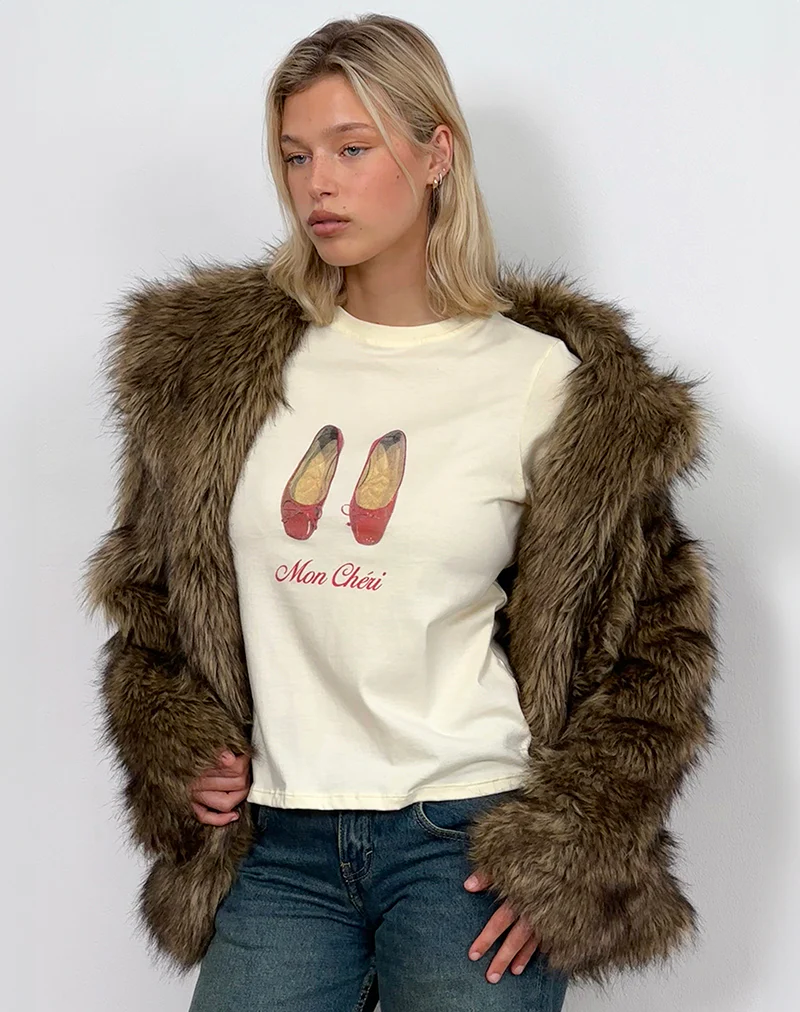 Saki Tee in Buttermilk with Mon Cheri Print - Awmao