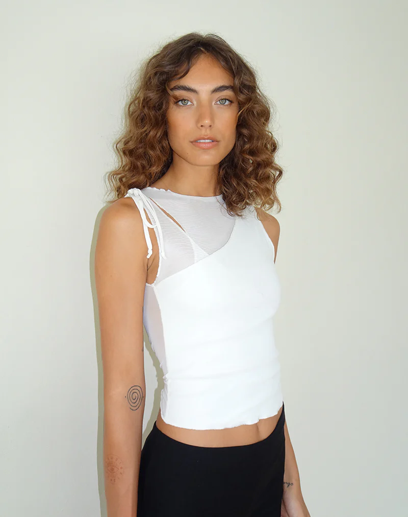 Moni Vest Top in Mesh Ivory - Awmao