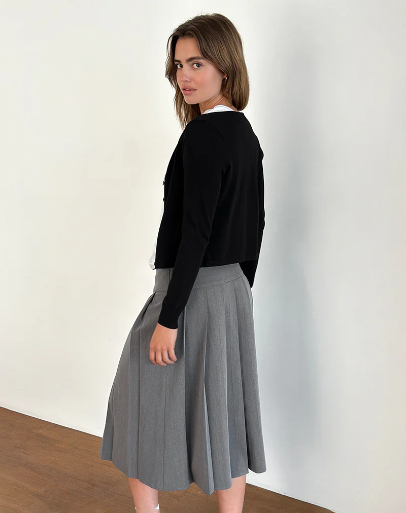 Trisma Pleated Midi Skirt in Charcoal Grey - Awmao