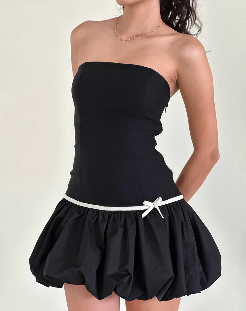 Klaita Puffball Mini Dress in Black - Awmao