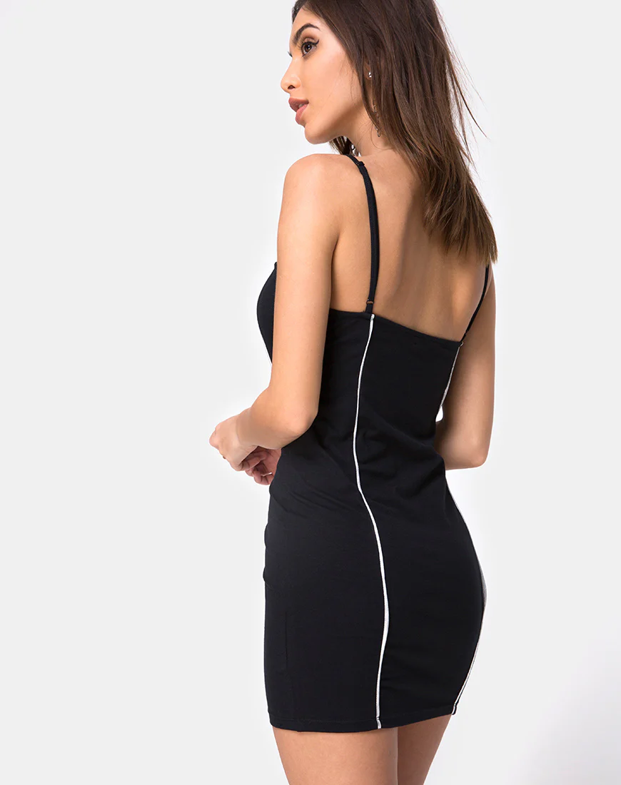 Scosh Bodycon Dress in Black with Piping Line - Awmao