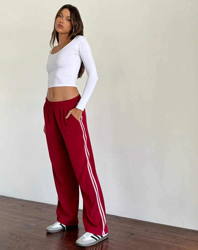 Bennett Wide Leg Trouser in Tailoring Red with Pink Stripe - Awmao