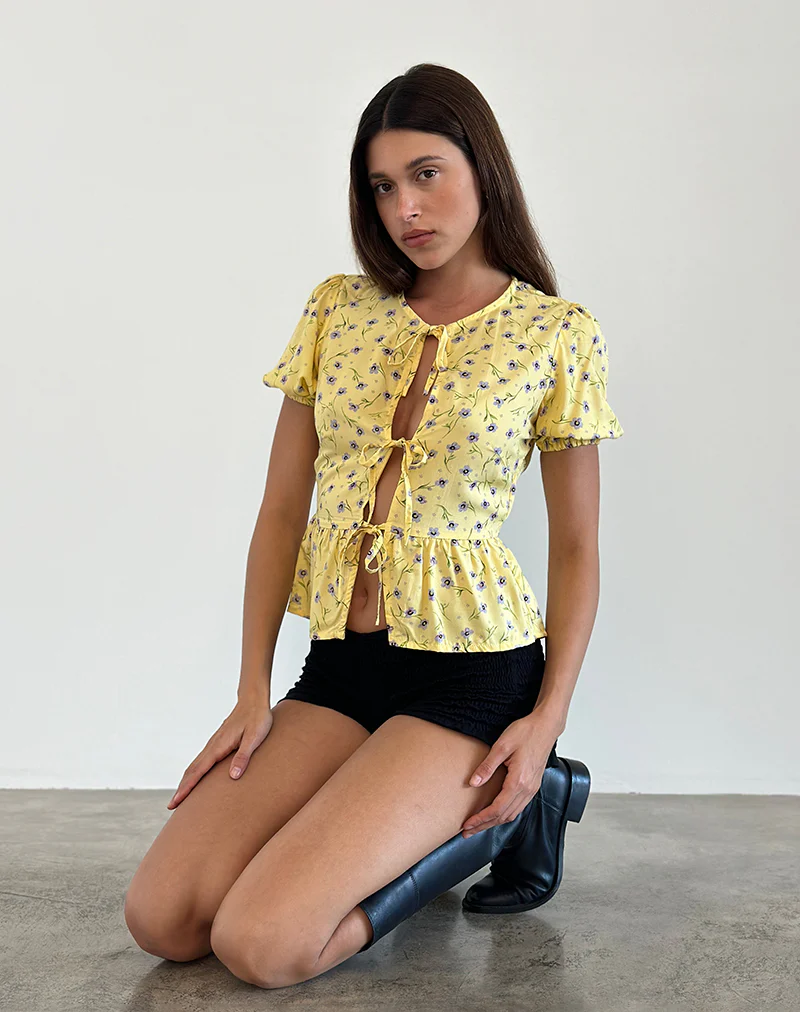 Ajasi Blouse in Wild Flower Lemon Drop - Awmao