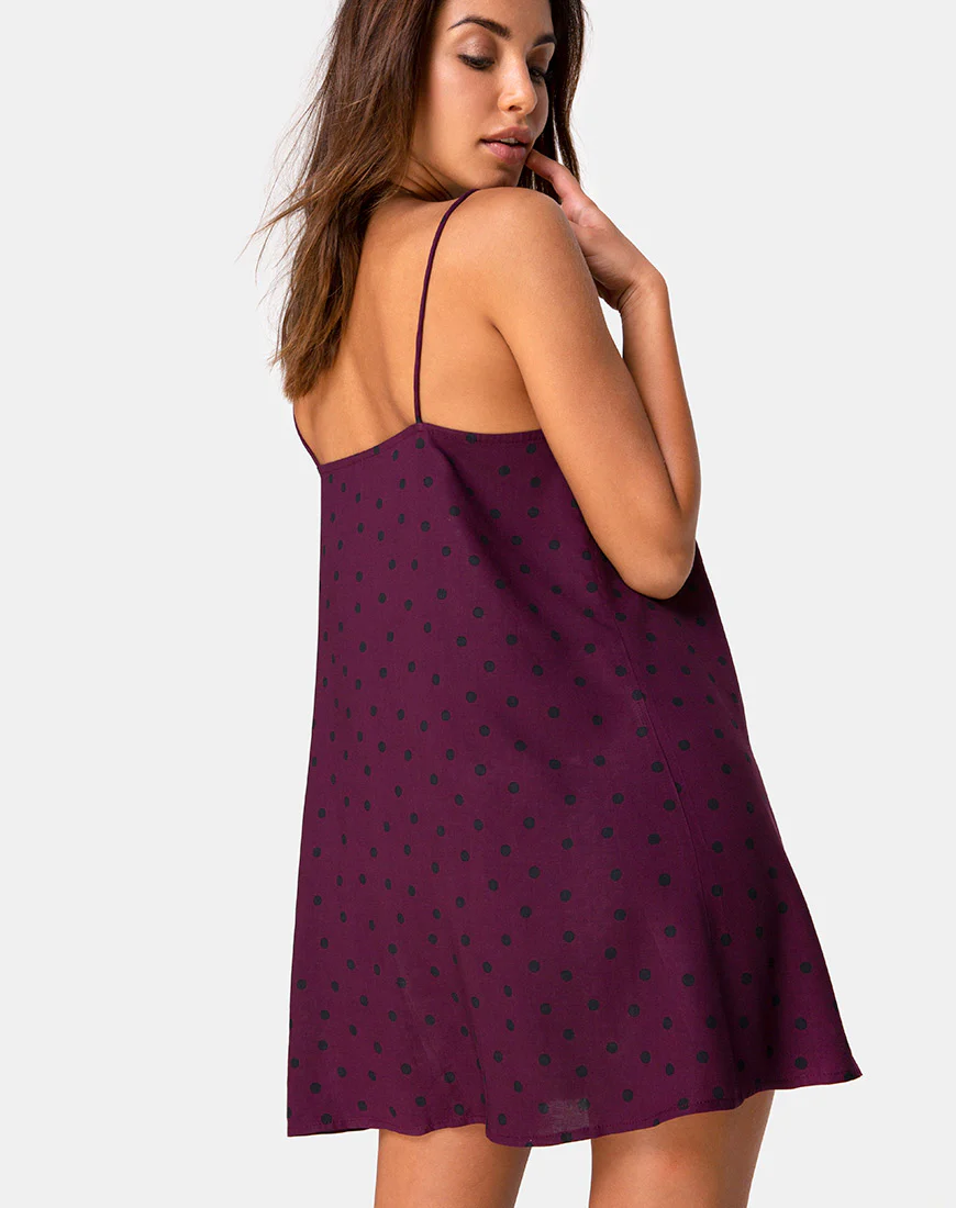 Sanna Slip Dress in Skater Polka Wine - Awmao