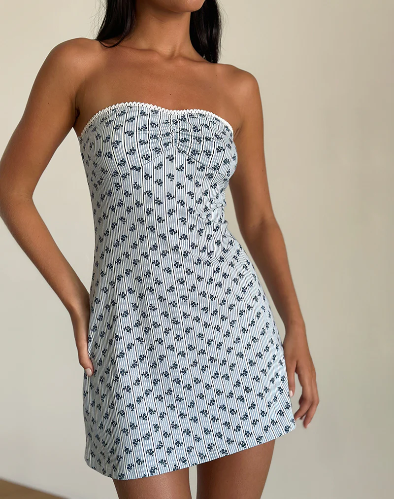 Javaya Bandeau Mini Dress in Floral Stripe - Awmao