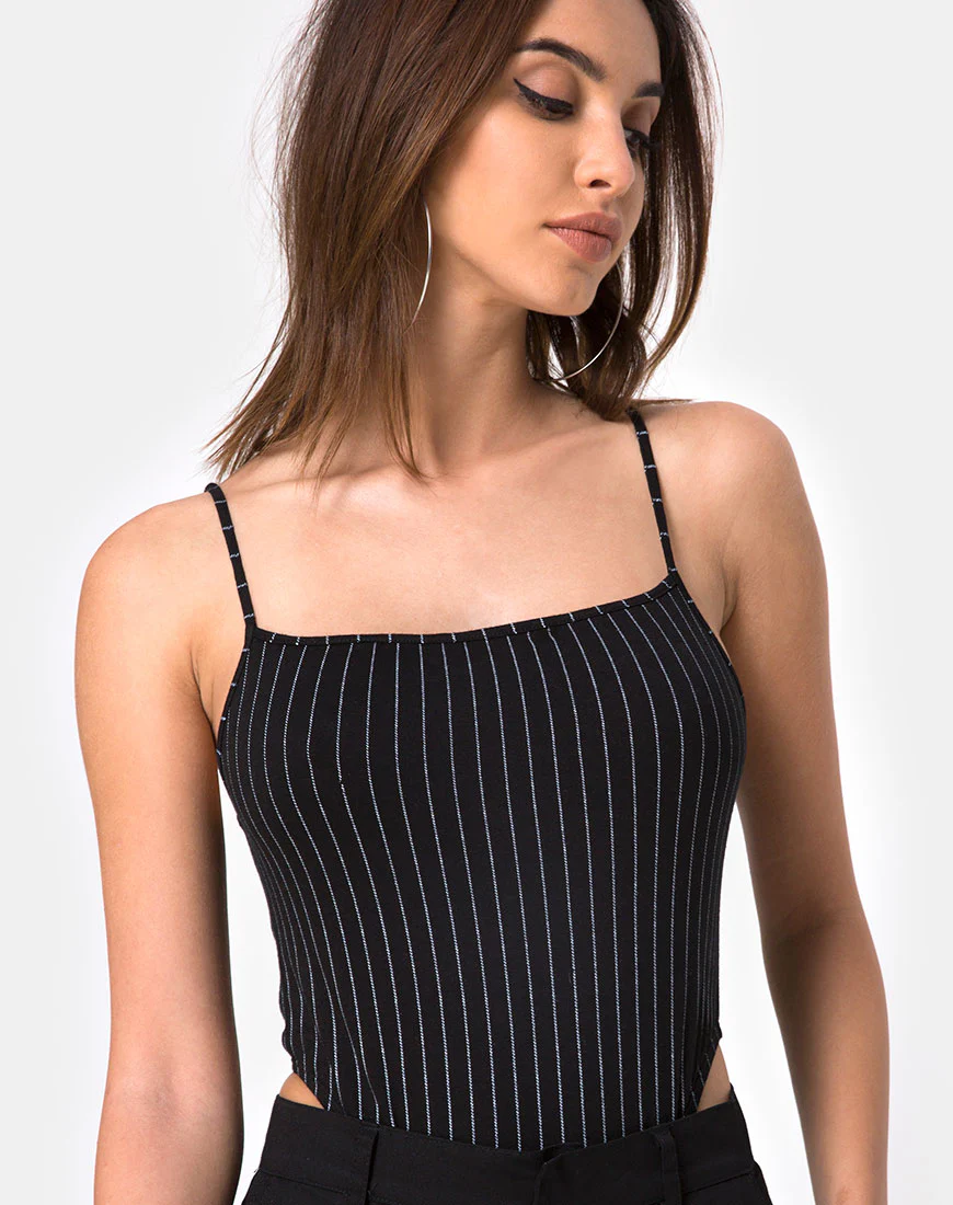 Solemo Bodice in Pinstripe Black - Awmao
