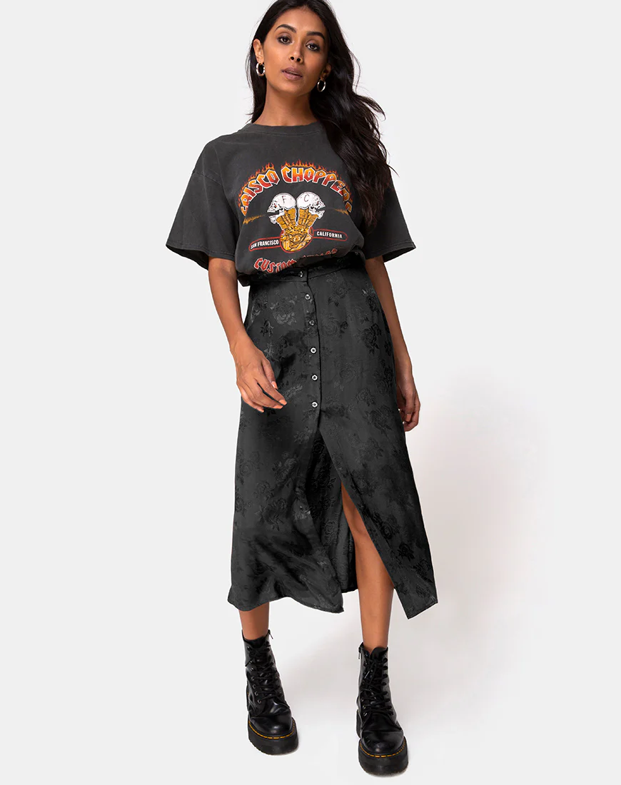 Marni Midi Skirt in Satin Rose Black - Awmao