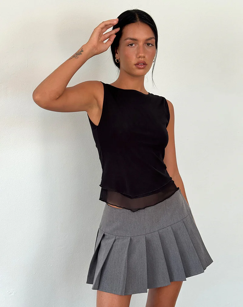 Rochie Asymmetric Top in Mesh Black - Awmao