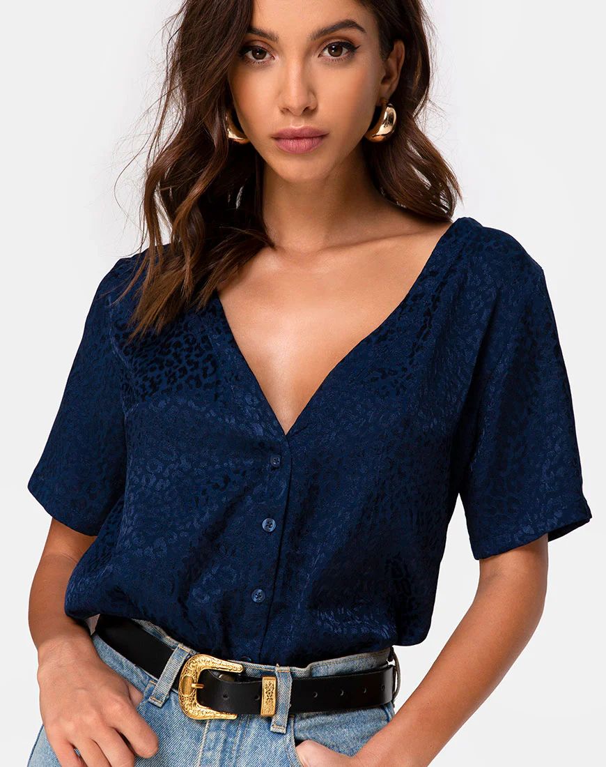 Parki Top in Satin Cheetah Navy - Awmao
