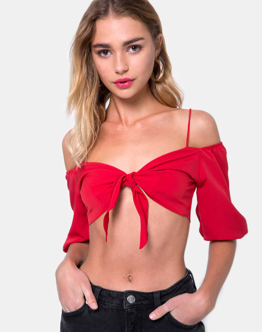 Kavon Crop Top in Red - Awmao