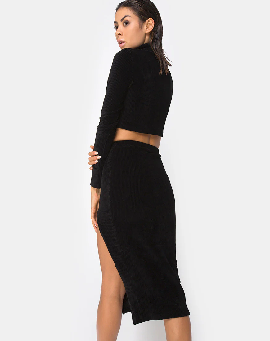 Shureen Crop Top in Rib Black - Awmao
