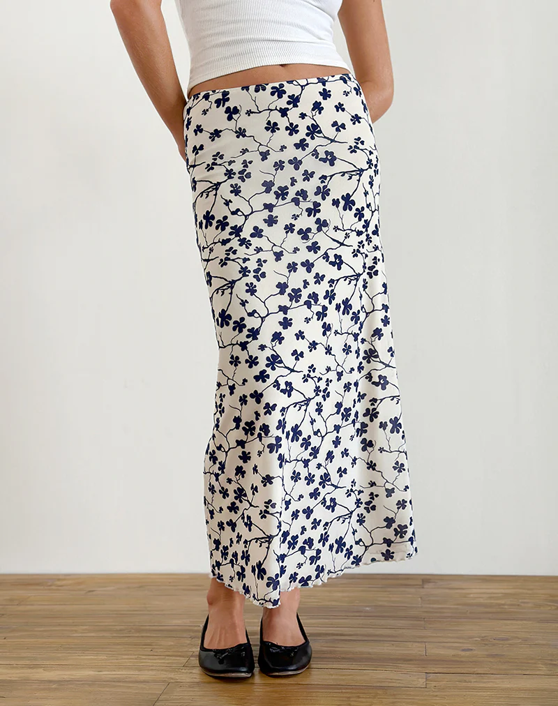 Latika Skirt in Grunge Floral Flock Cream - Awmao