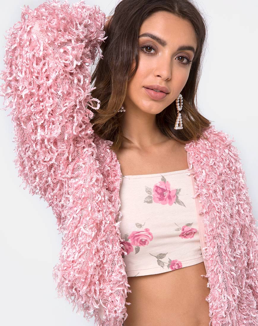 Gasta Cardi in Shaggy Knit sugar Pink - Awmao
