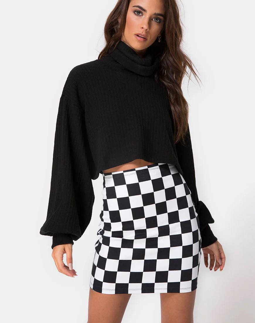 Saffy Bodycon Skirt in Checker Board Medium - Awmao