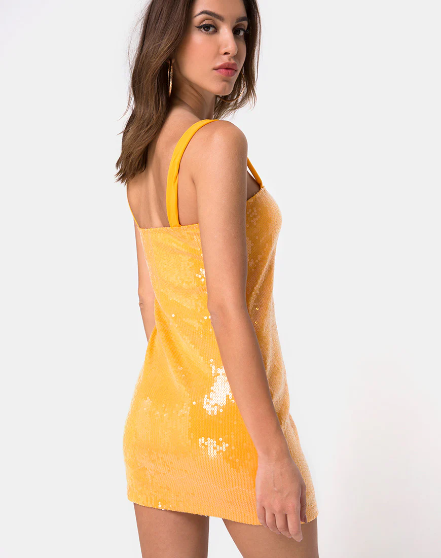 Farlie Bodycon Dress in Tangerine with Clear Sequin - Awmao