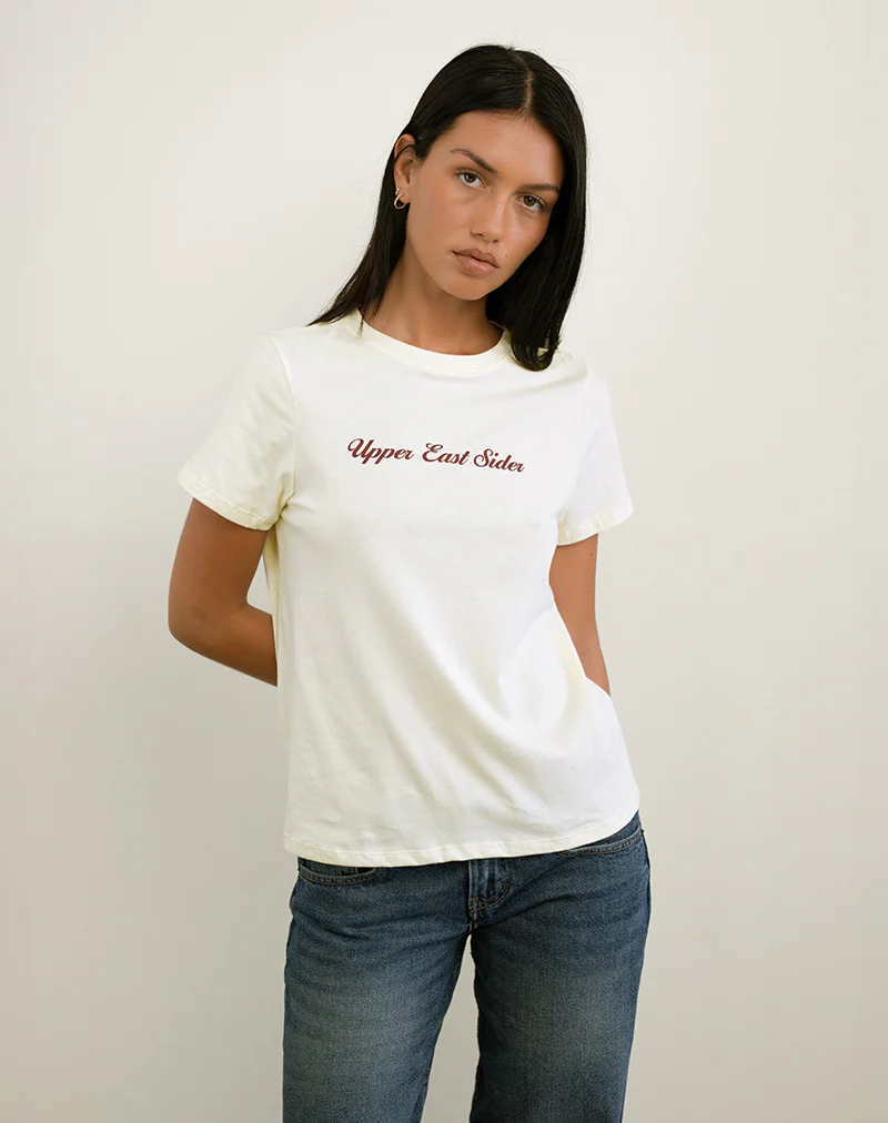 Saki Tee in Ivory with Upper East Sider Print - Awmao
