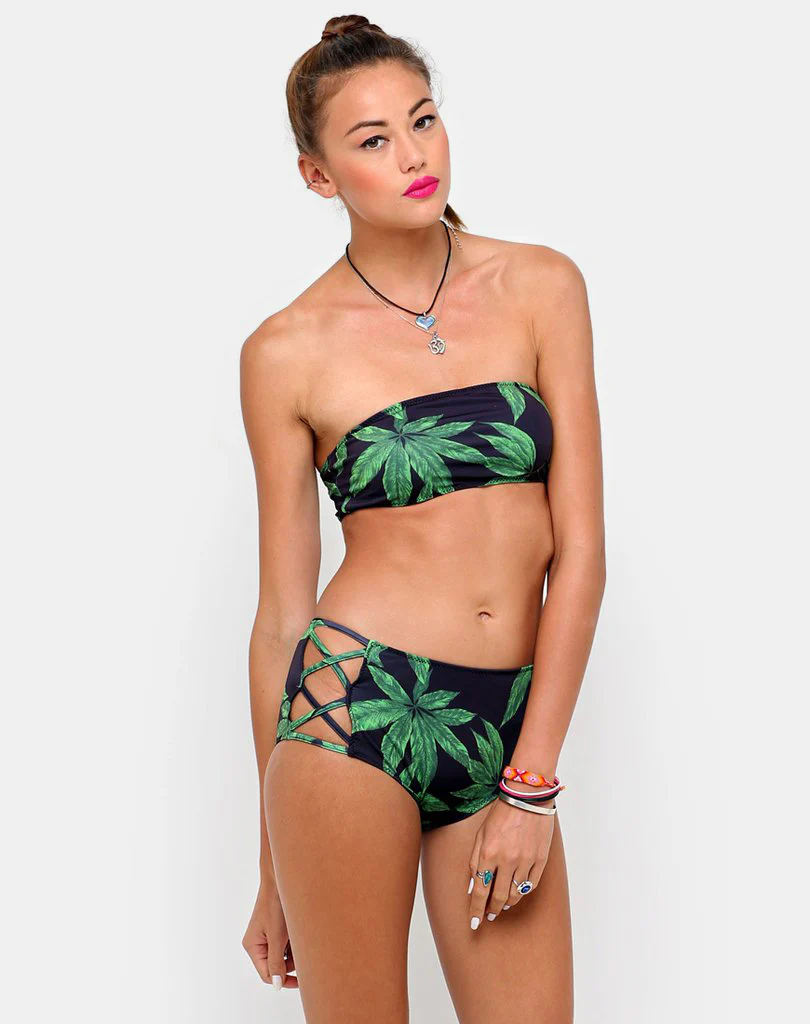 Sandrift Strapless Bikini Bottom in Palm Leaf Green - Awmao