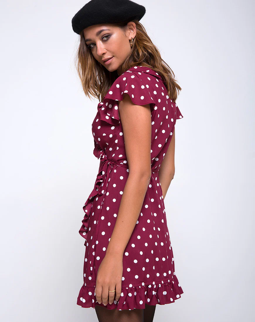 Rica Dress in Medium Polka Wine - Awmao