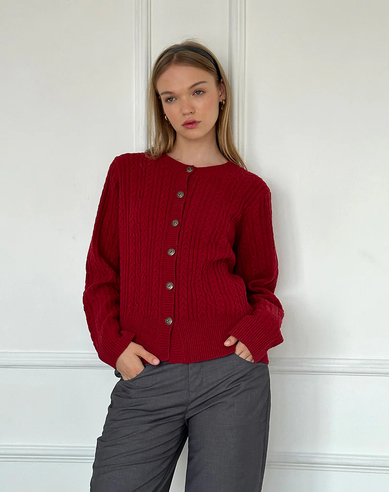 Bavana Cardigan in Deep Red - Awmao