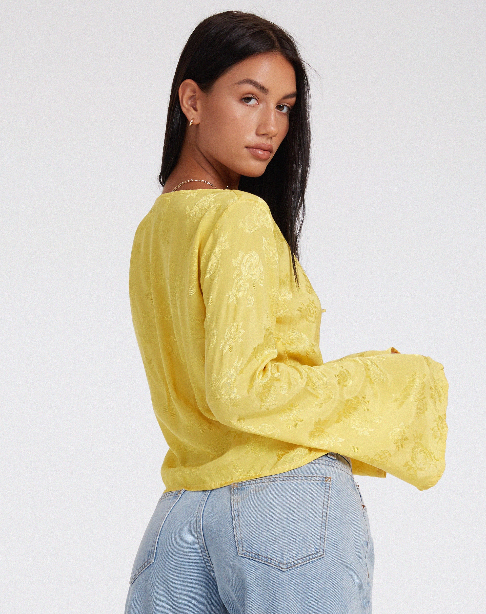 Merida Long Sleeve Top in Satin Rose Sunshine Yellow - Awmao