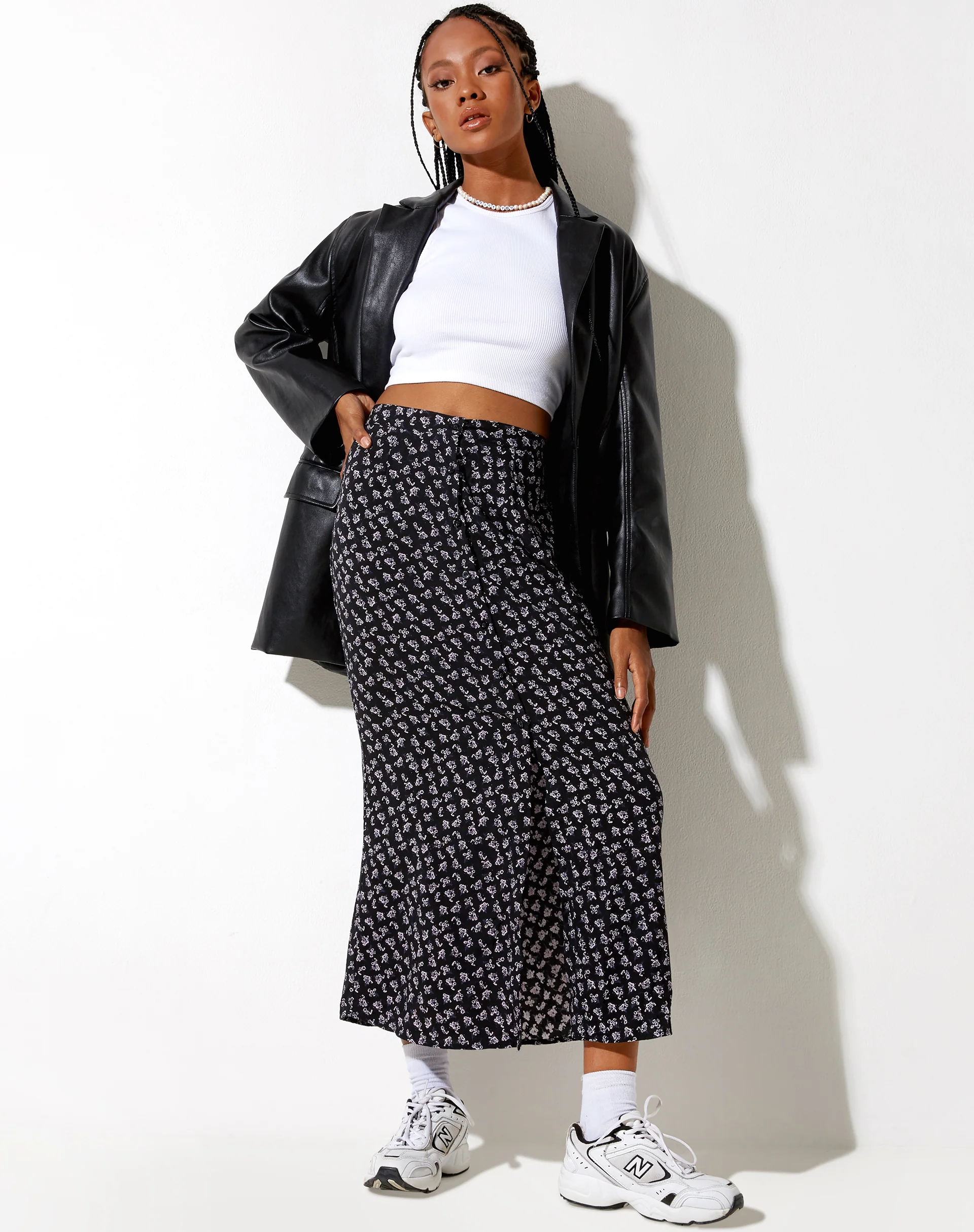 Rima Midi Skirt in Dark Base Floral Black - Awmao