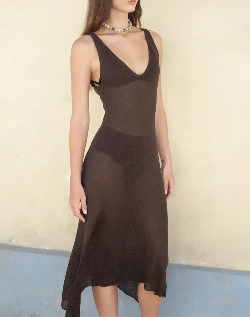 Rabindra Maxi Dress in Brown - Awmao