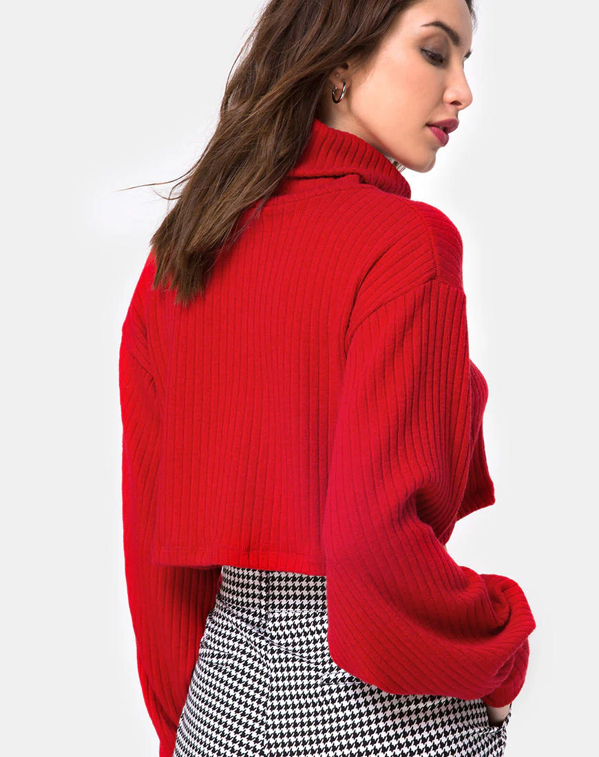 Nizer High Neck Jumper in Red - Awmao