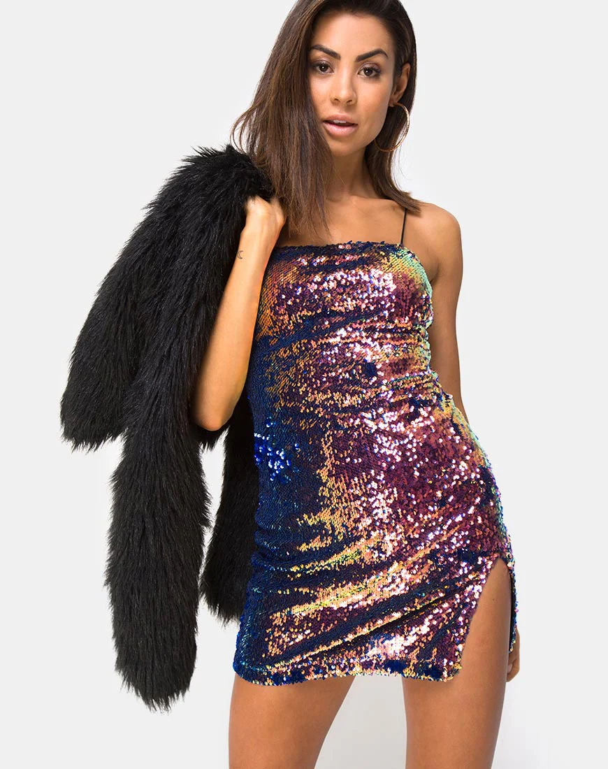 Lucky Mini Dress in Dragon Fruit Sequin - Awmao