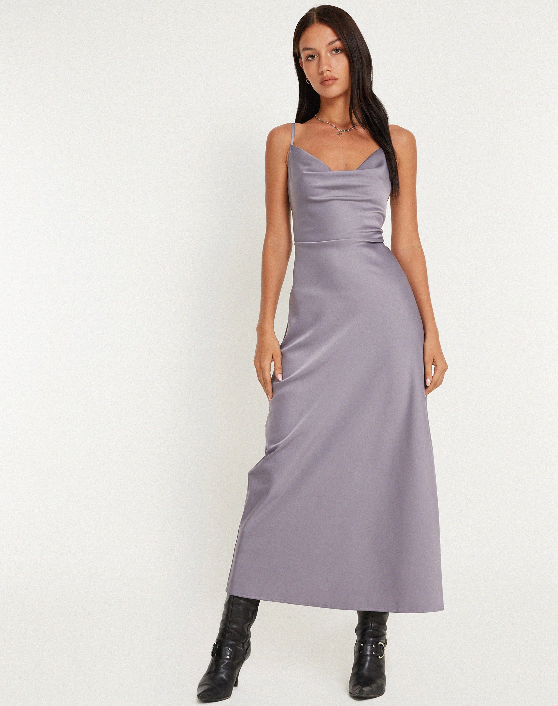 Palasha Midaxi Dress in Satin Grey Ridge - Awmao