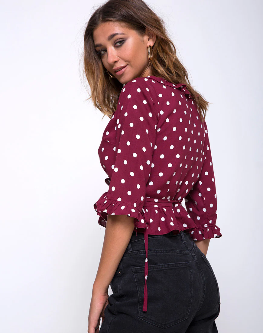 Giam Top in Medium Polka Wine - Awmao