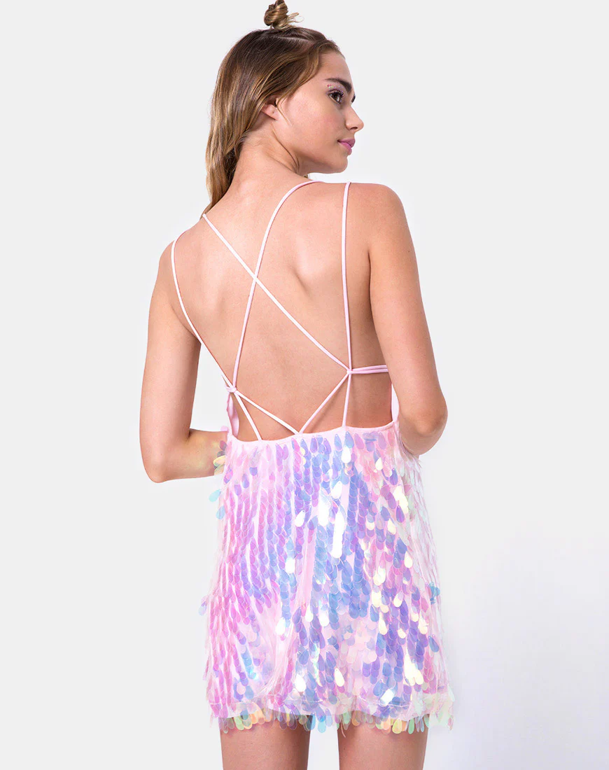 Colete Slip Dress in Opal Unicorn Sequin Pink - Awmao