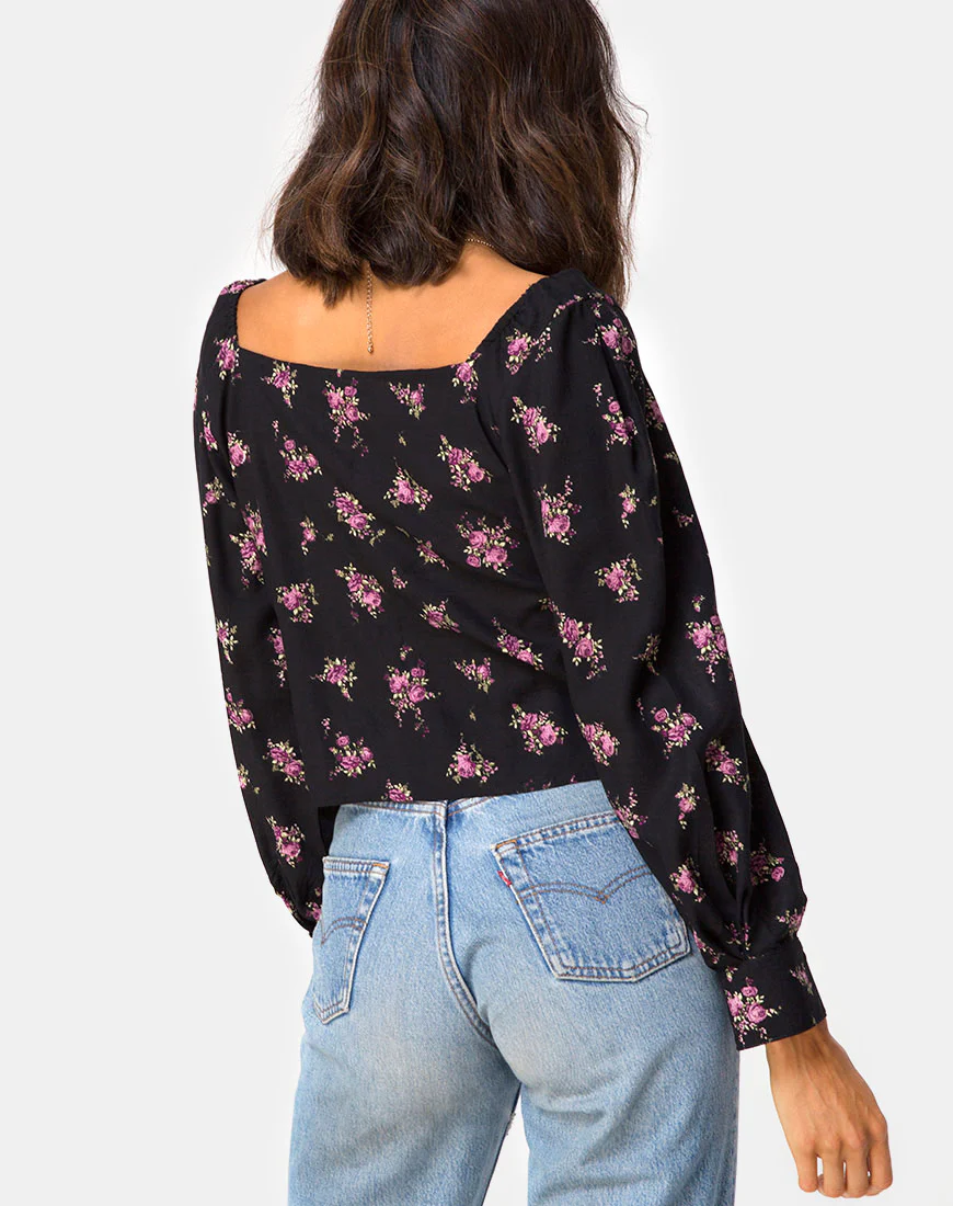 Conila Crop Blouse in Sohey Rose Black - Awmao