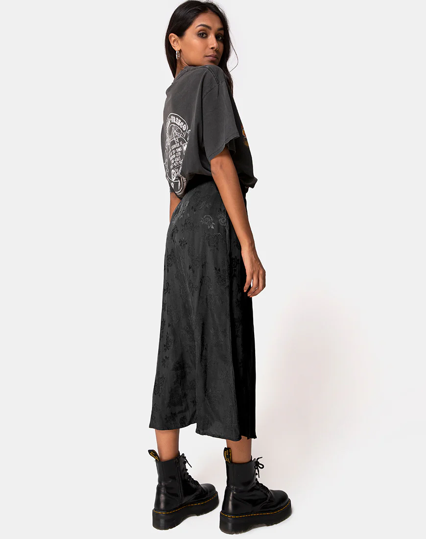 Marni Midi Skirt in Satin Rose Black - Awmao