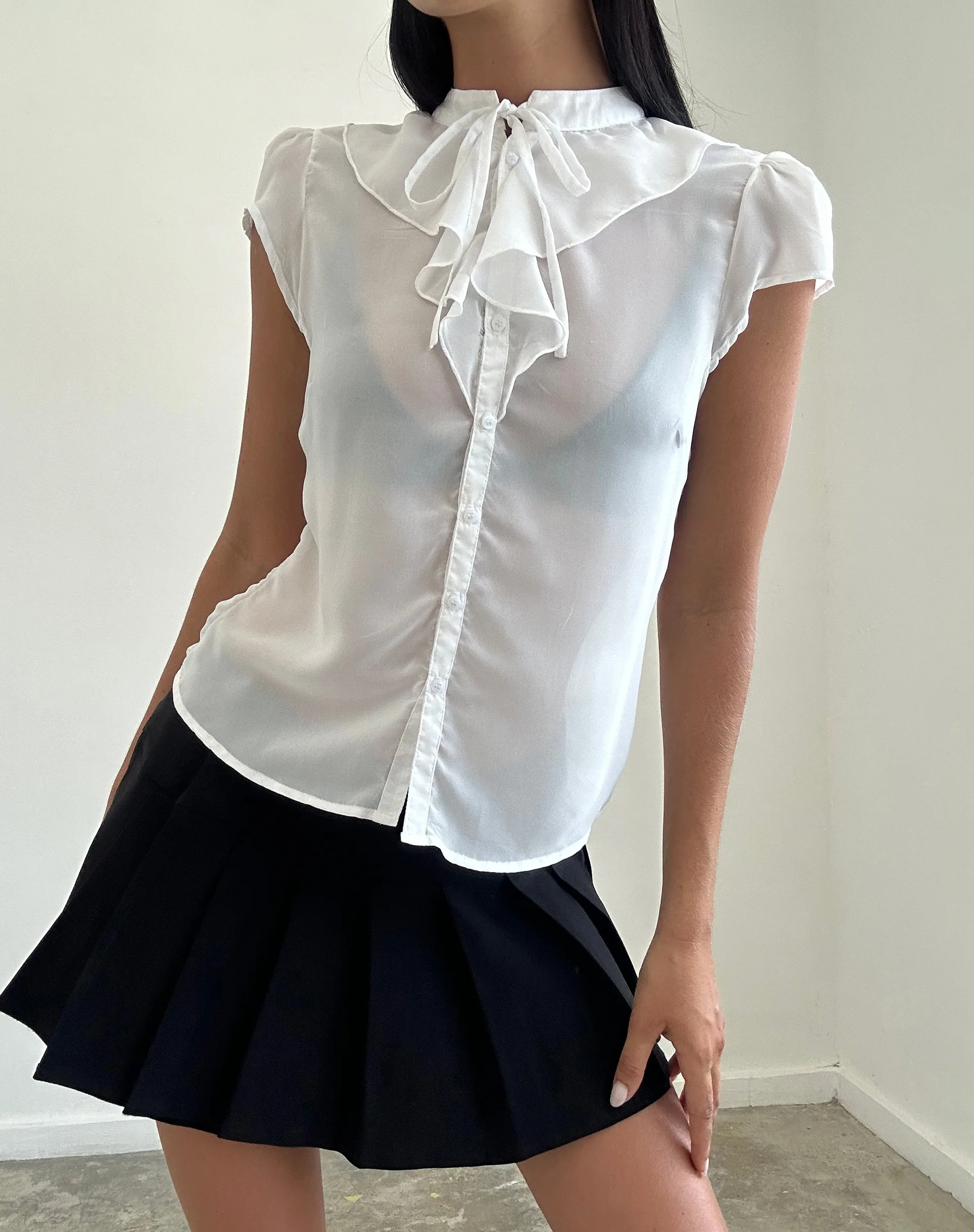 Lada Blouse in White Chiffon - Awmao