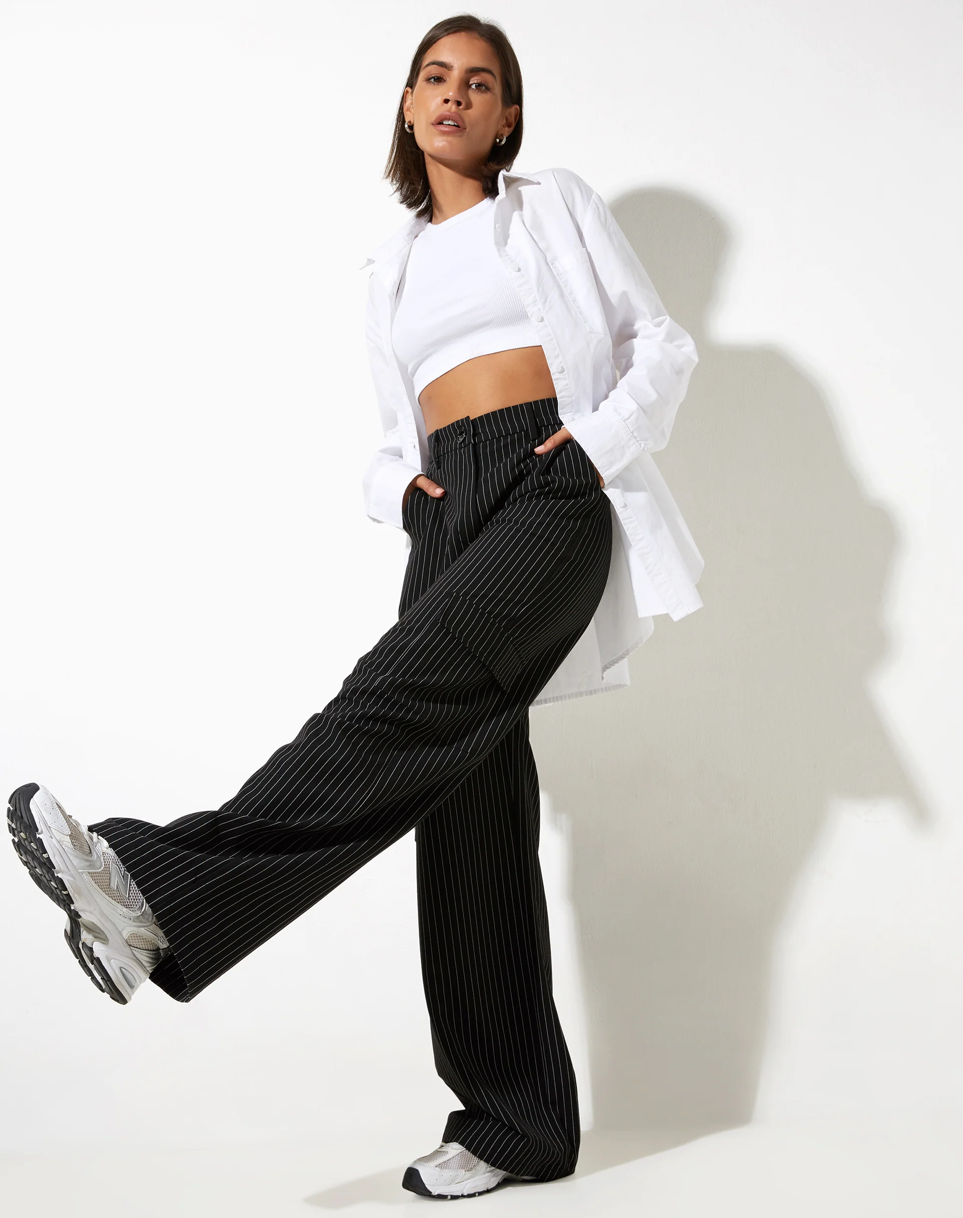 Abba Cargo Trouser in Pinstripe Black - Awmao