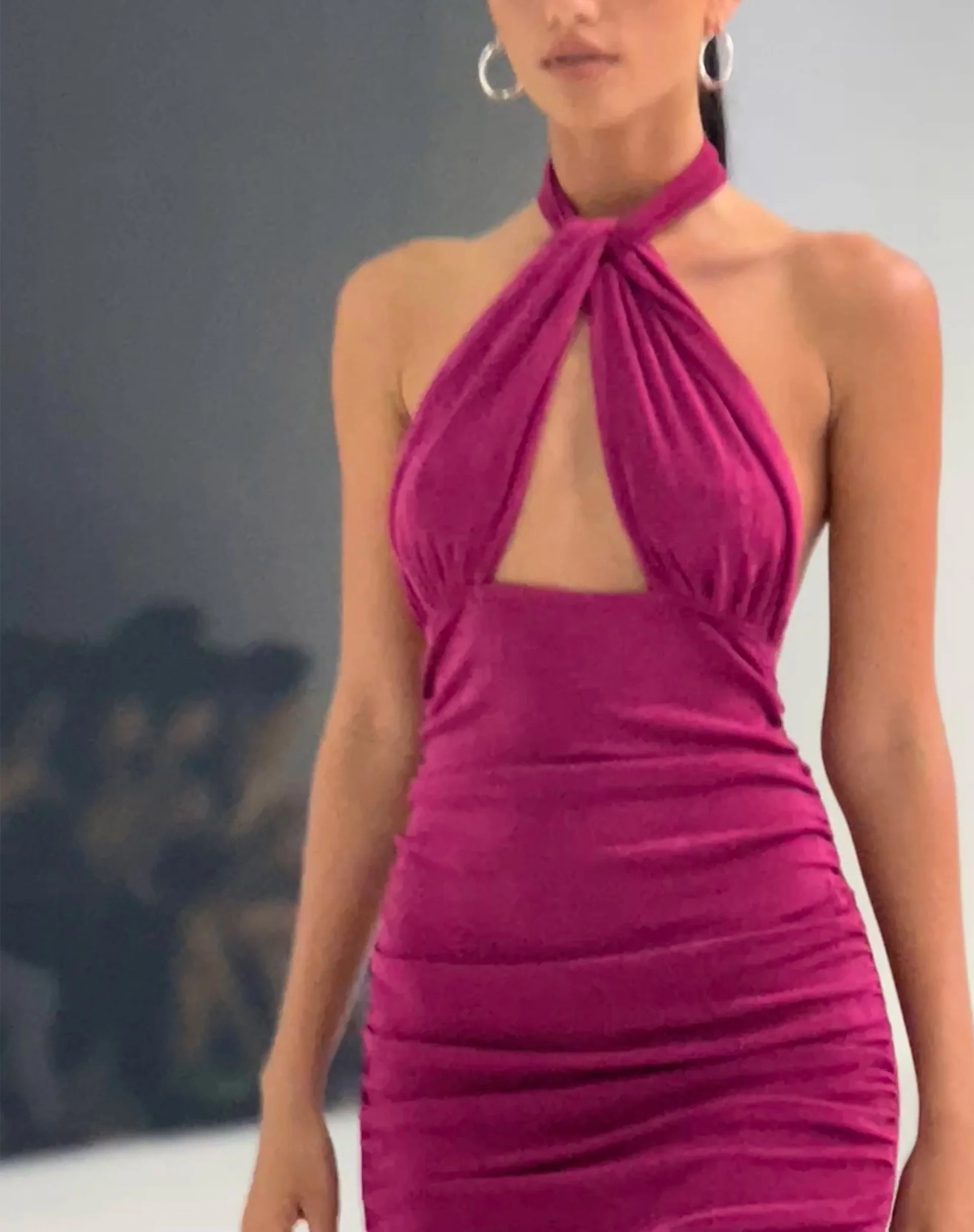 Marbella Halterneck Mini Dress in Magenta Purple - Awmao