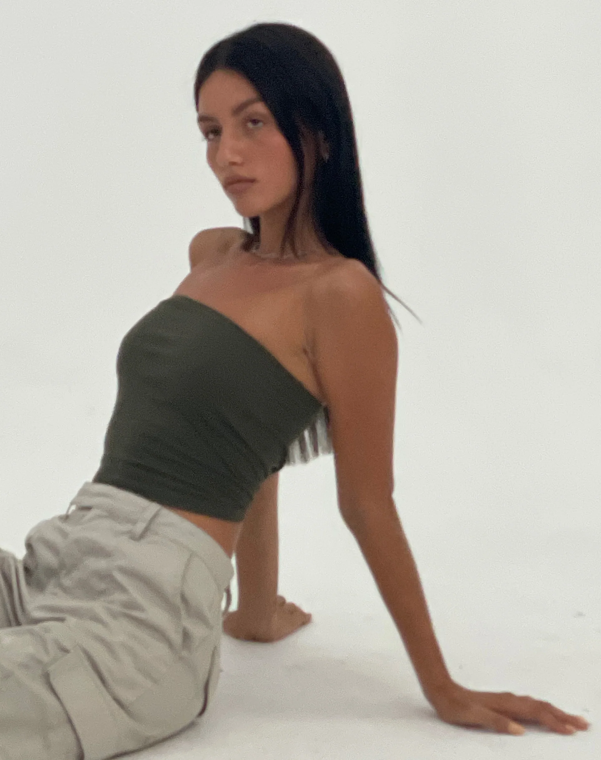 MOTEL X JACQUIE Shae Bandeau Top in Olive - Awmao