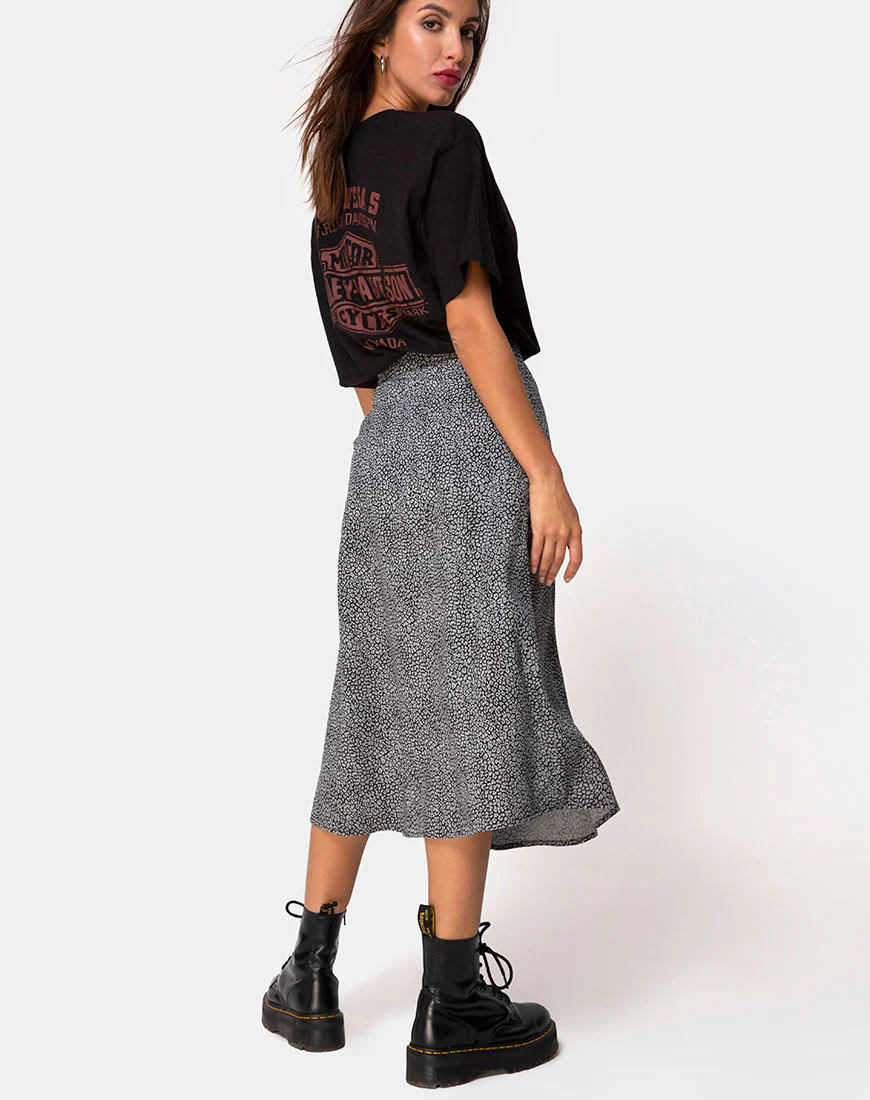 Saika Midi Skirt in Ditsy Leopard Grey - Awmao