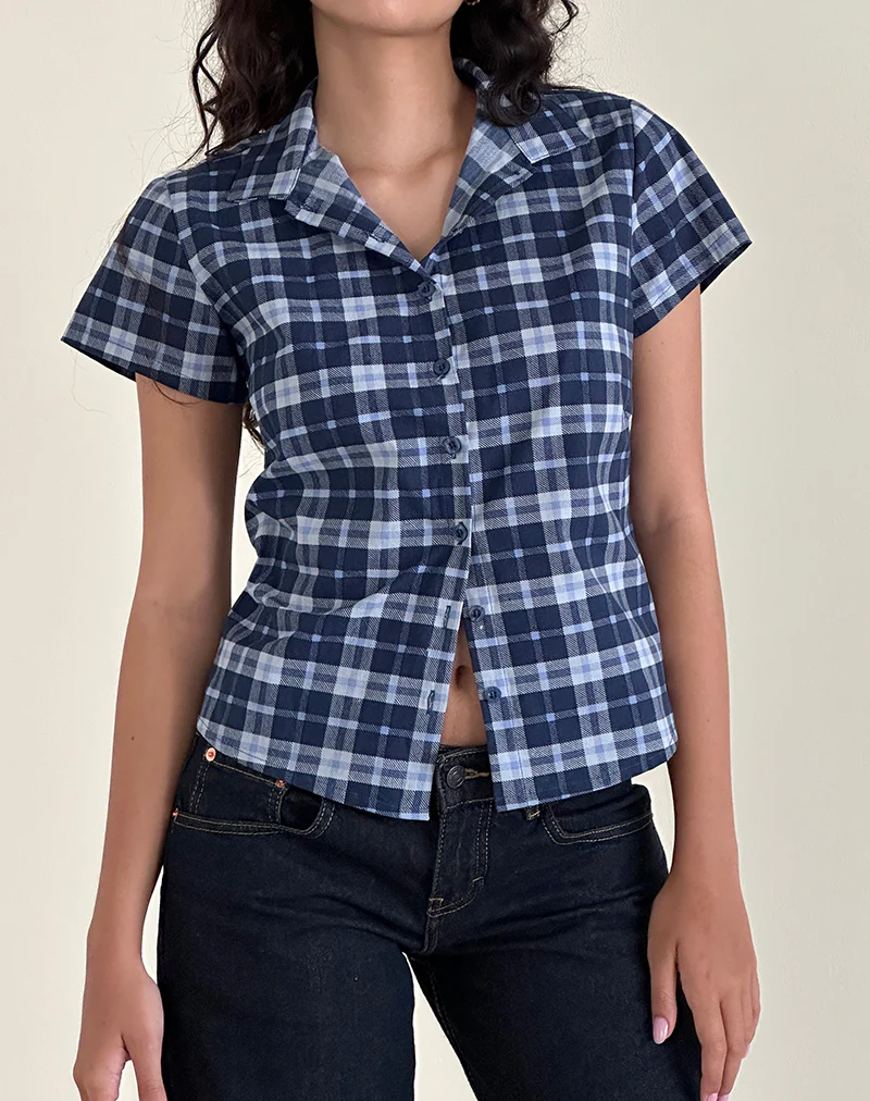 Wilman Shirt in Tartan Dark Blue - Awmao