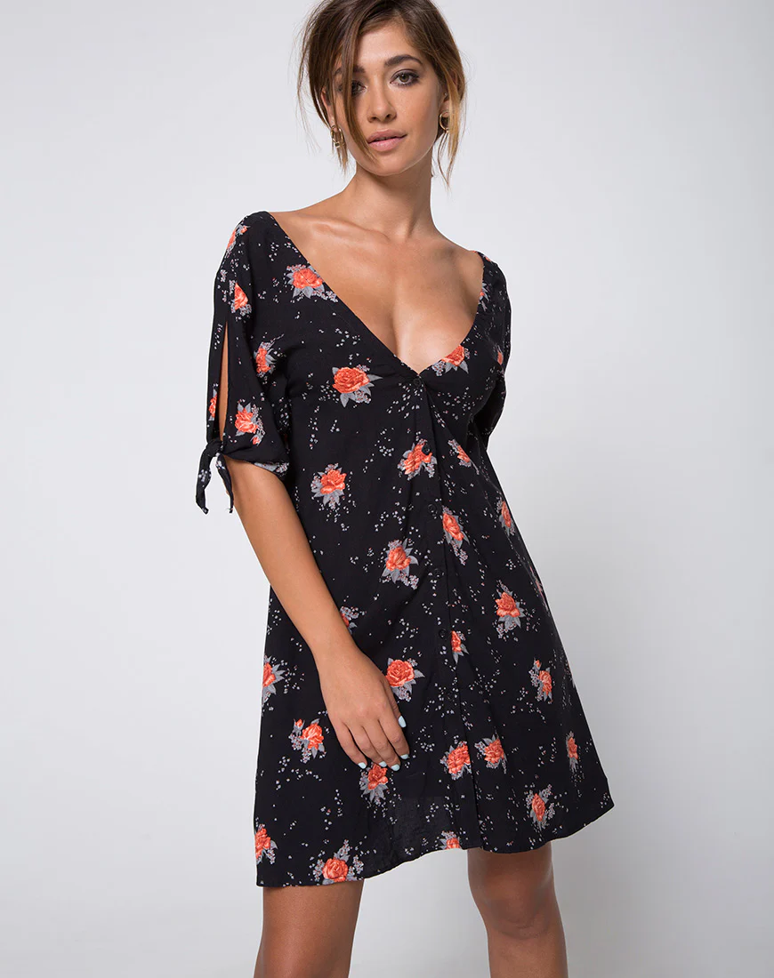 Dinda Swing Dress in Midnight Rose - Awmao