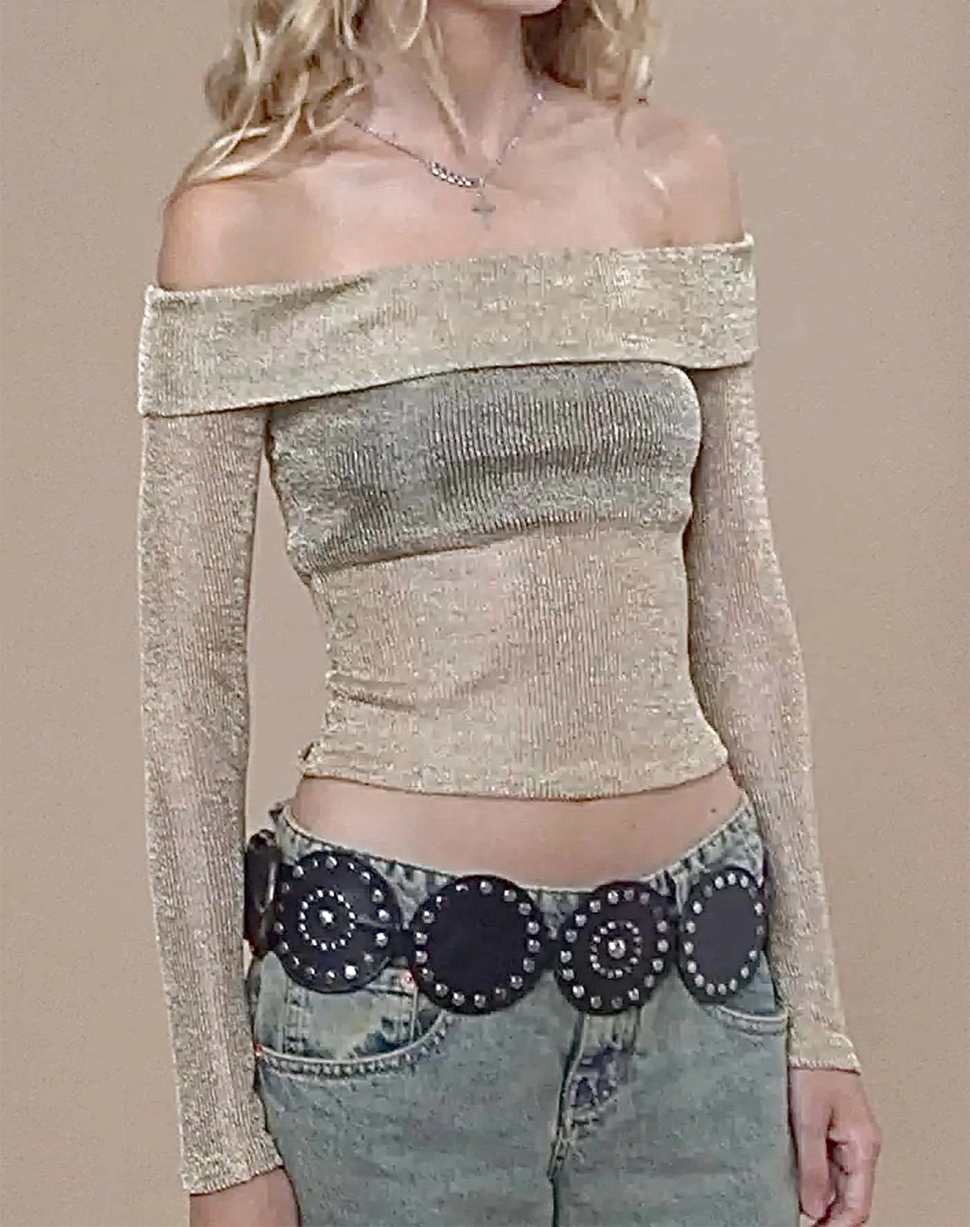 Naysila Bardot Top in Gold Chain - Awmao