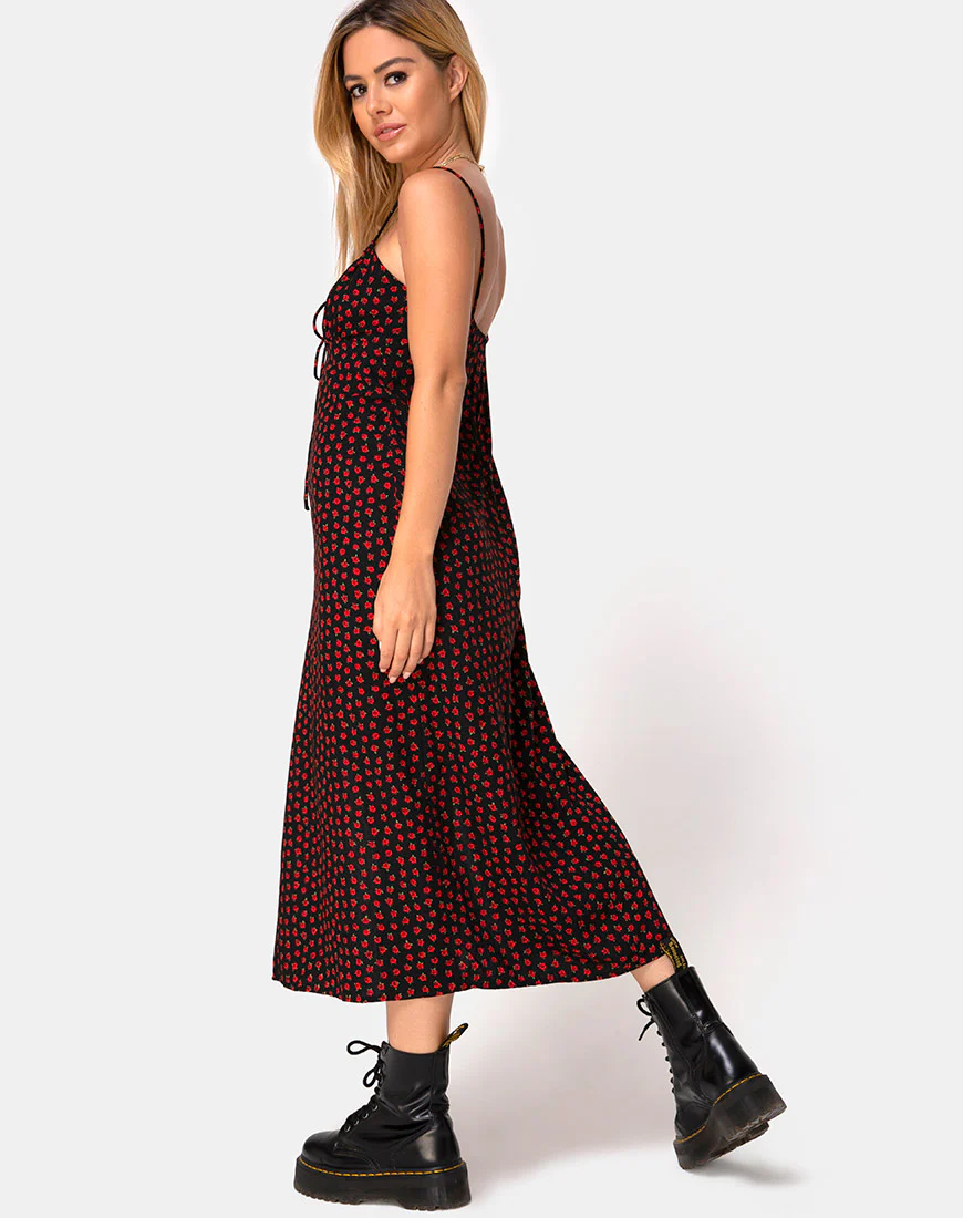 Cypress Midi Dress in Dotty Rose Red - Awmao
